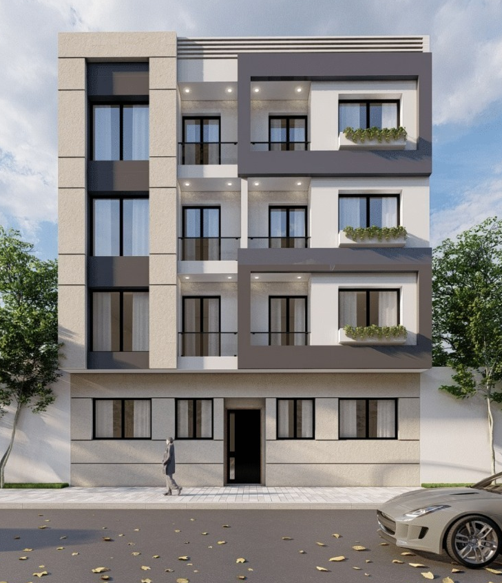 Résidence Yasmine - Vue 3D de l'immeuble R+3 avec façade contemporaine